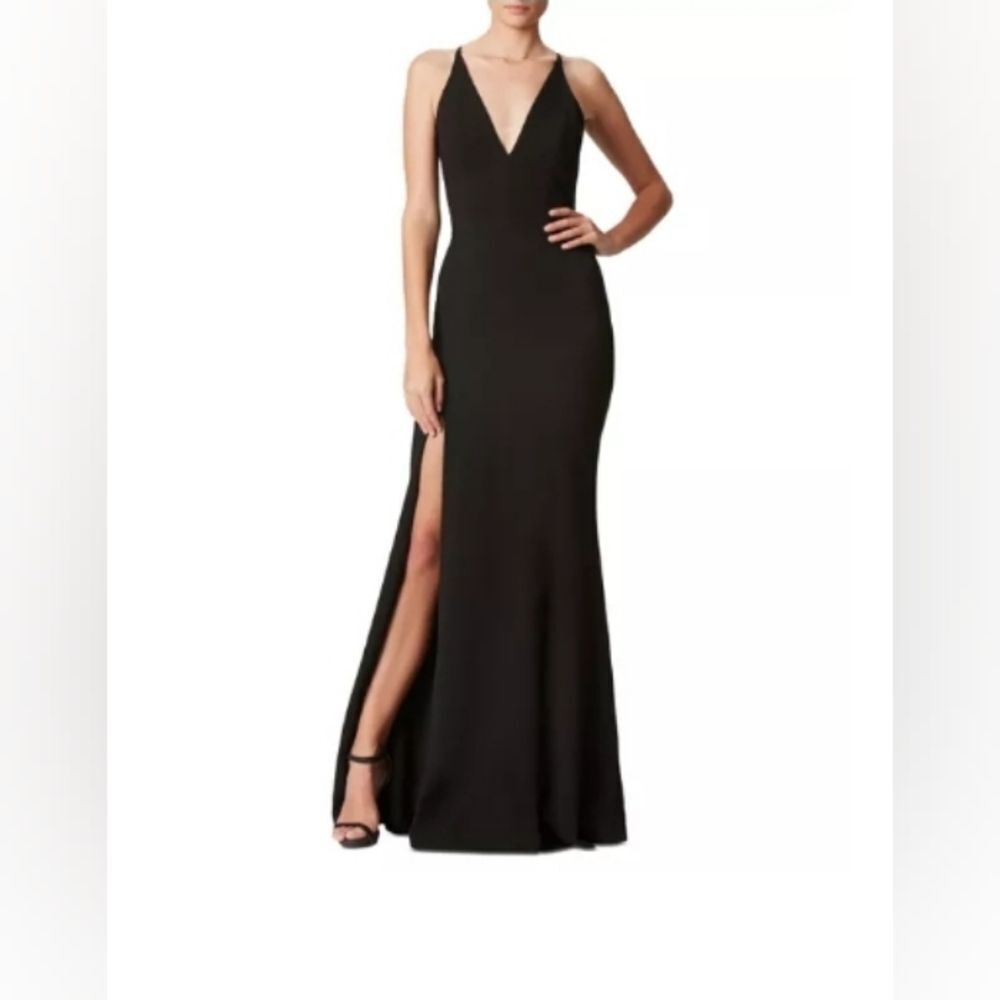 Dress the population Women's Black Iris High-Slit Evening Gown size XL
